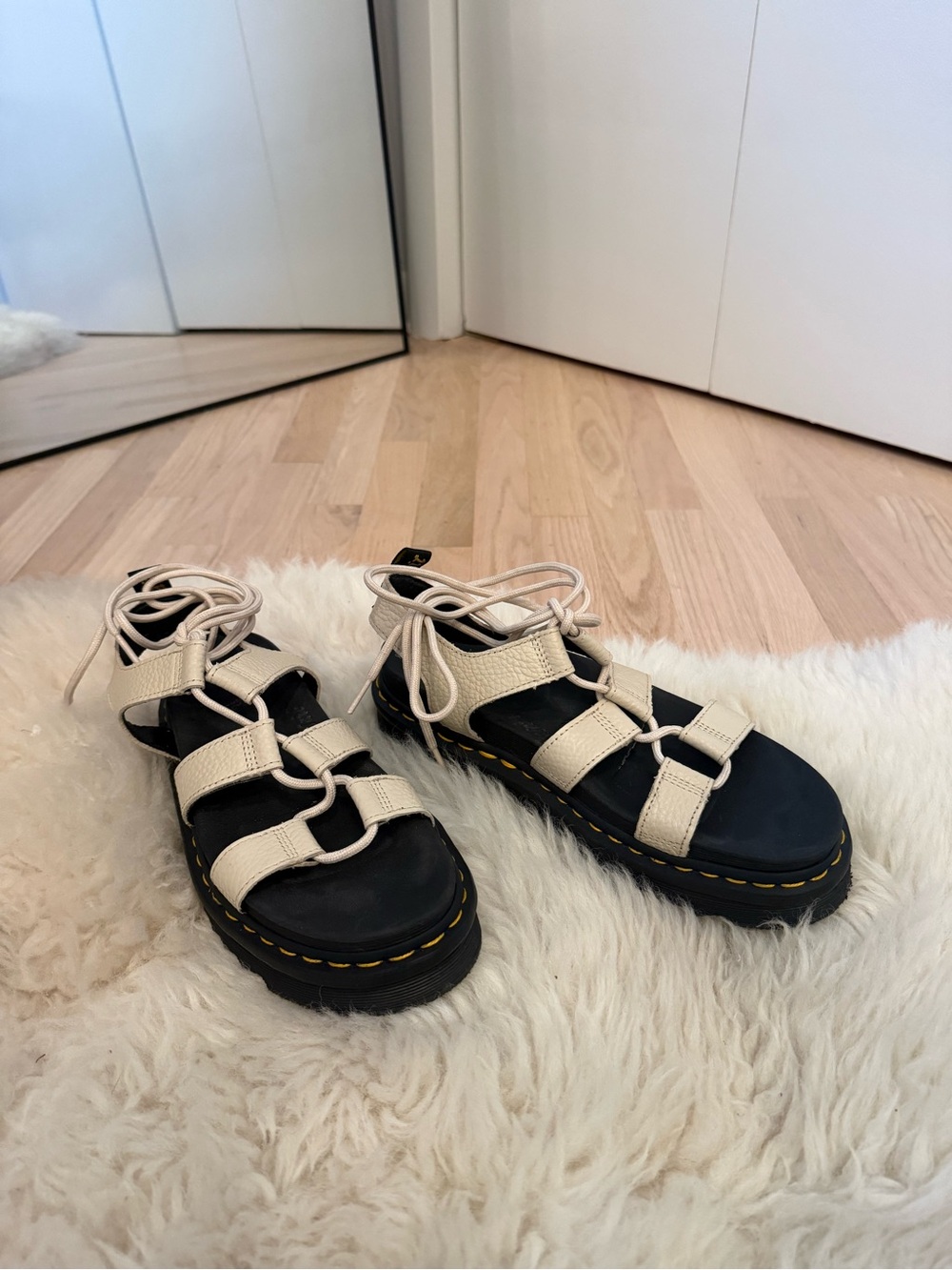 Dr. Martens Cream Lace-Up Platform Sole Sandals